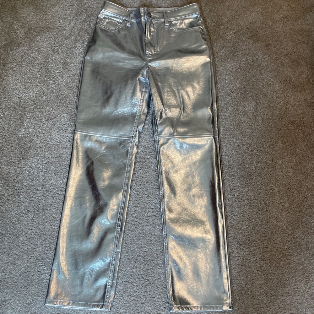 GAP | cheeky straight high rise metallic silver jean